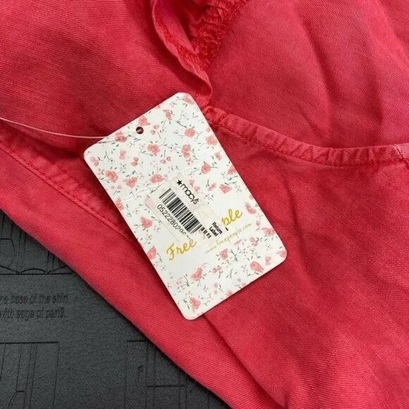 NWT FREE PEOPLE RED PINK BUTTON DOWN OPEN BACK CHAMBRAY MAXI DRESS SMALL - Picture 11 of 13